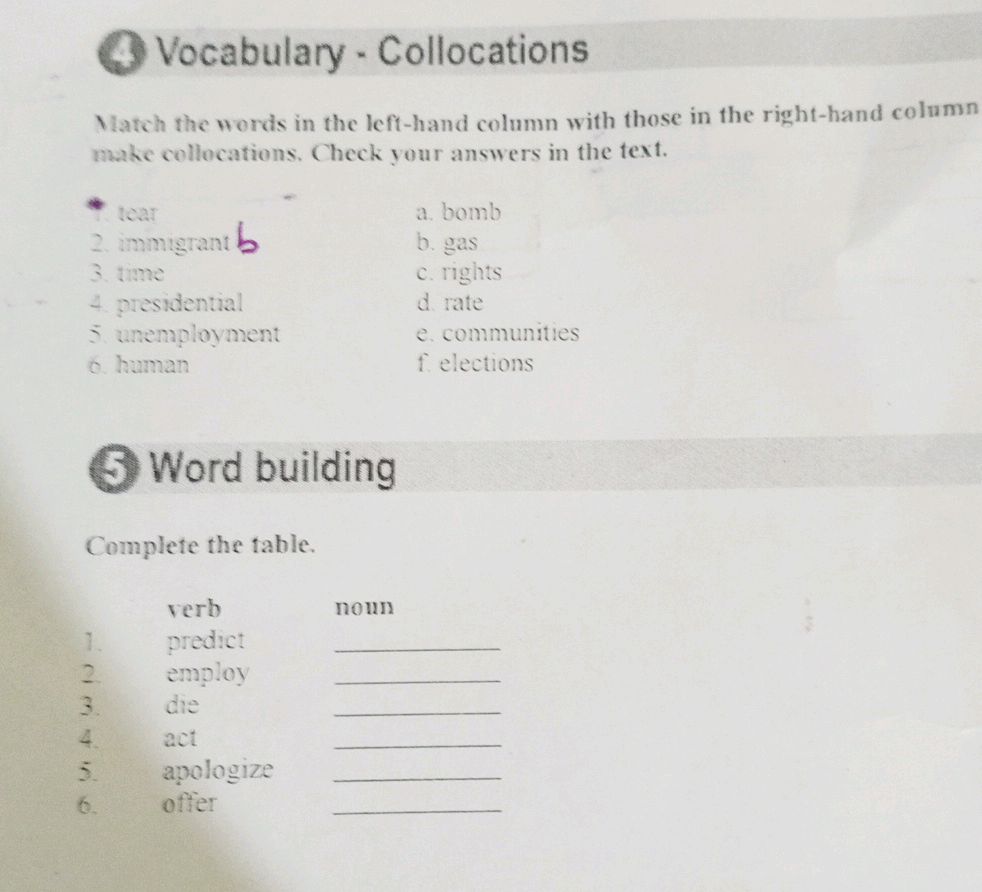 4 Vocabulary - Collocations Match the words | StudyX