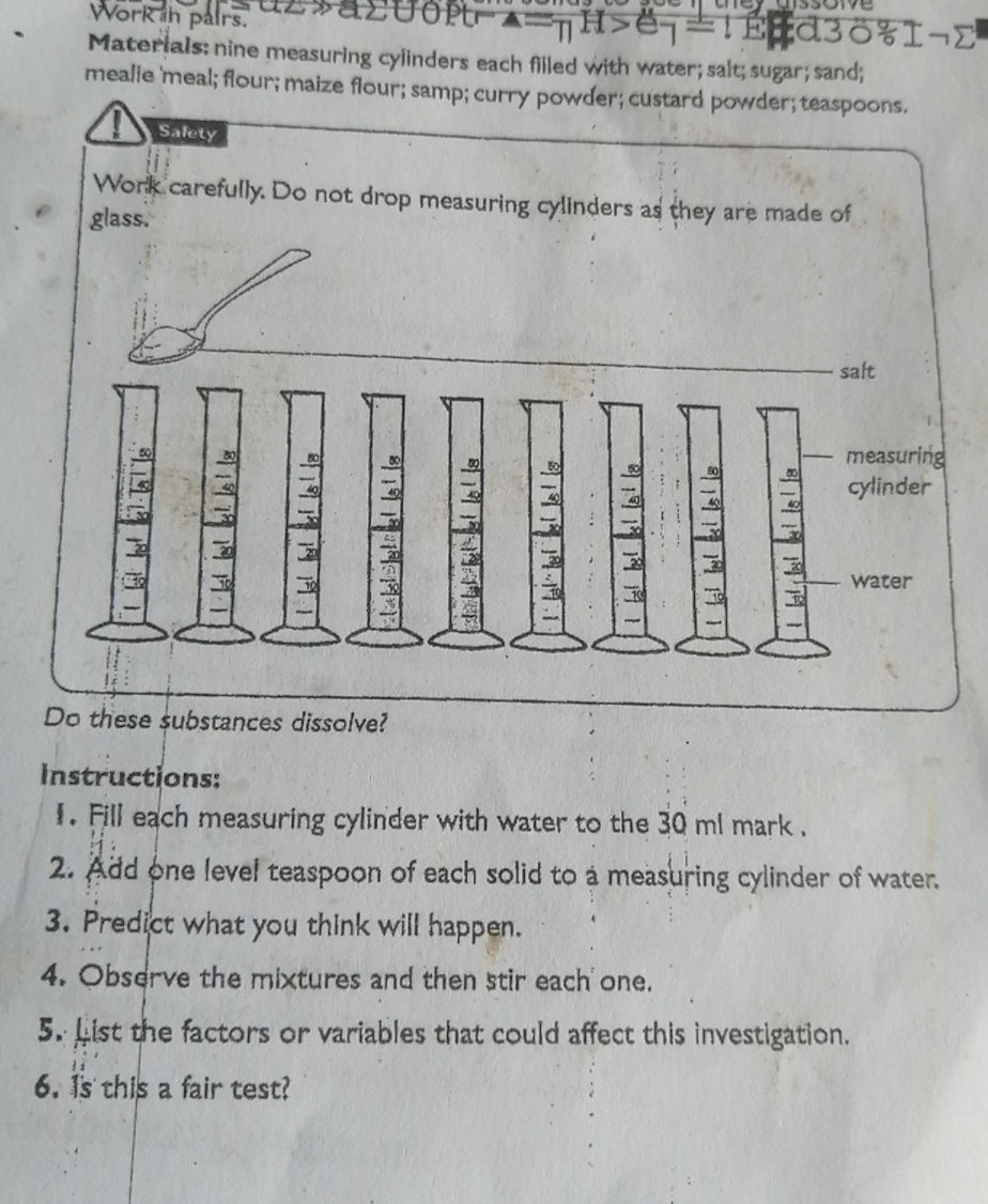 Do these substances dissolve? Instructions: | StudyX