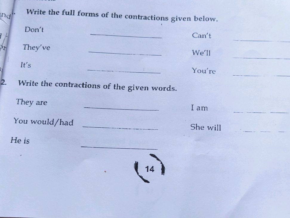 Write the full forms of the contractions | StudyX