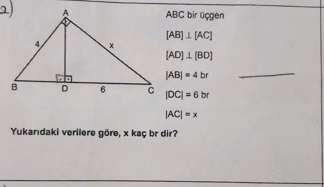 ABC bir üçgen [AB] ⊥ [AC] [AD] ⊥ [BD] |AB| = | StudyX