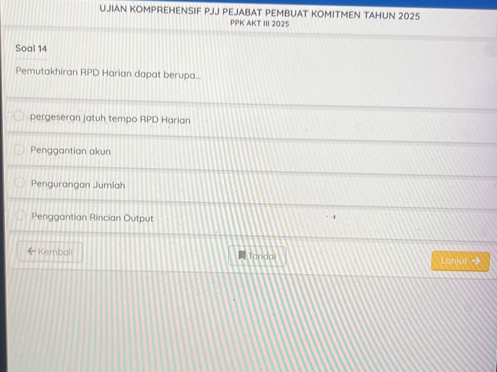 Soal 14 Pemutakhiran RPD Harian dapat | StudyX