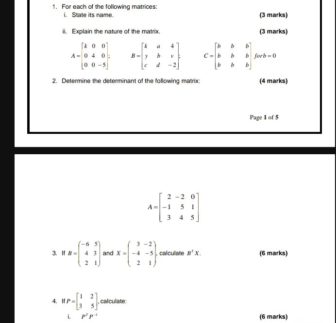 1. For each of the following matrices: i. | StudyX