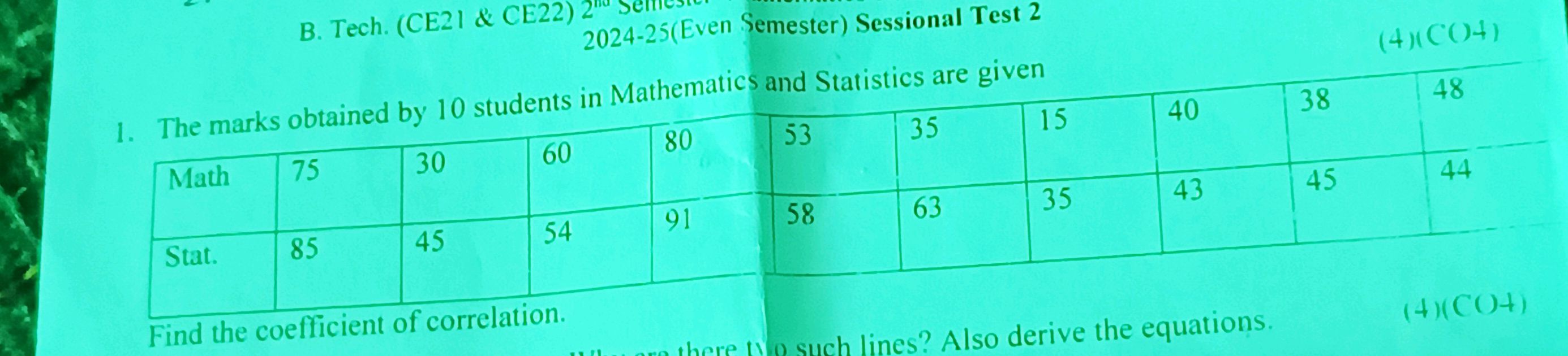 1. The marks obtained by 10 students in | StudyX