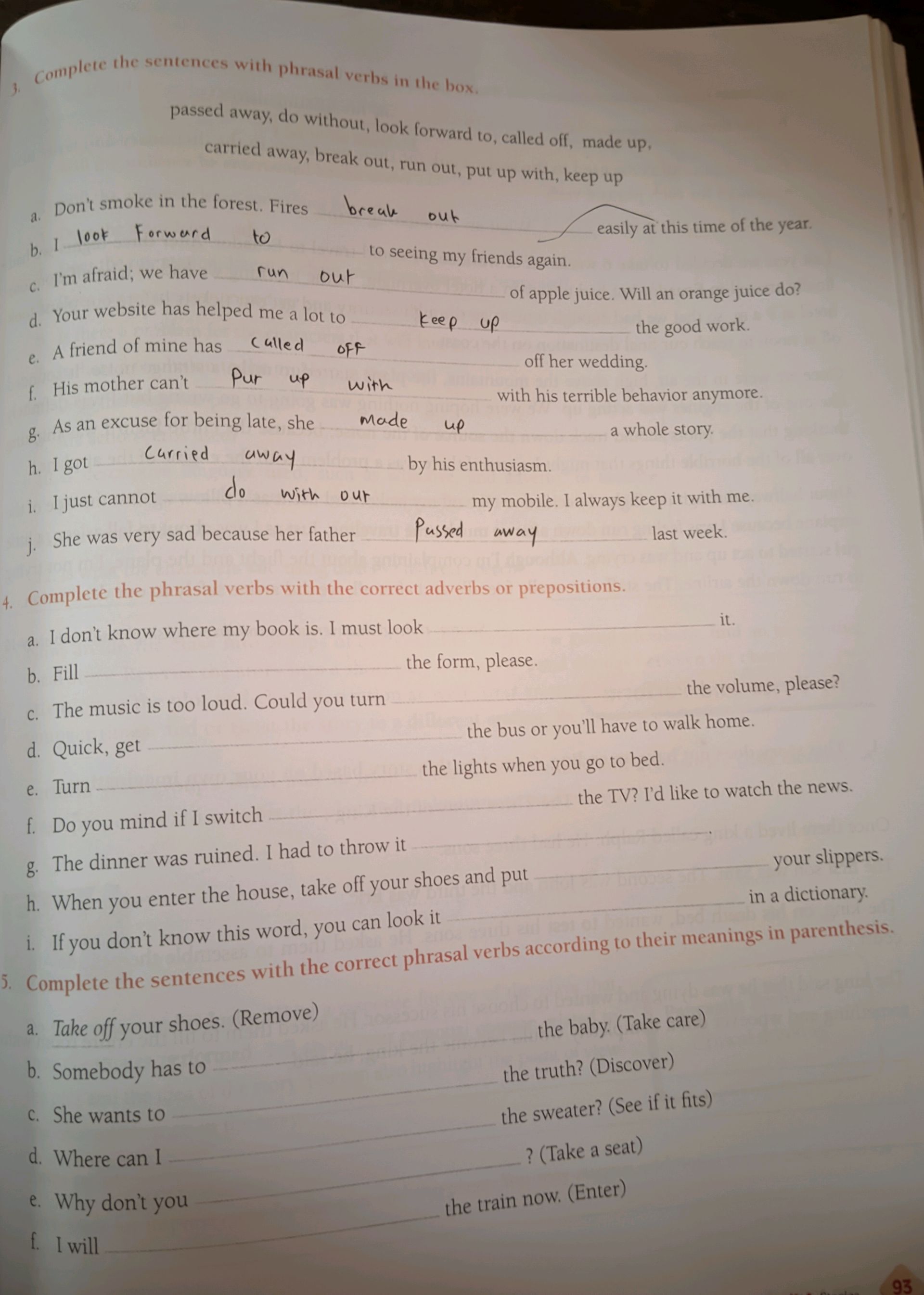 3. Complete the sentences with phrasal verbs | StudyX