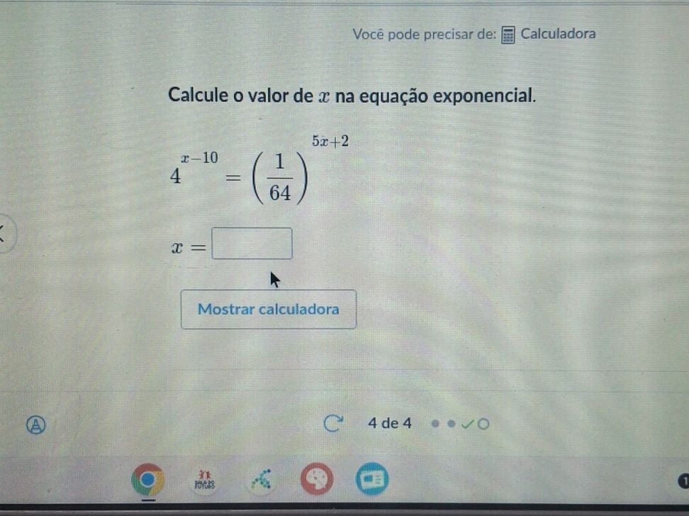 Calcule o valor de $x$ na equação | StudyX