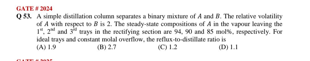 Relative Volatility Distillation Column Q 53. A simple distillation column separates | StudyX