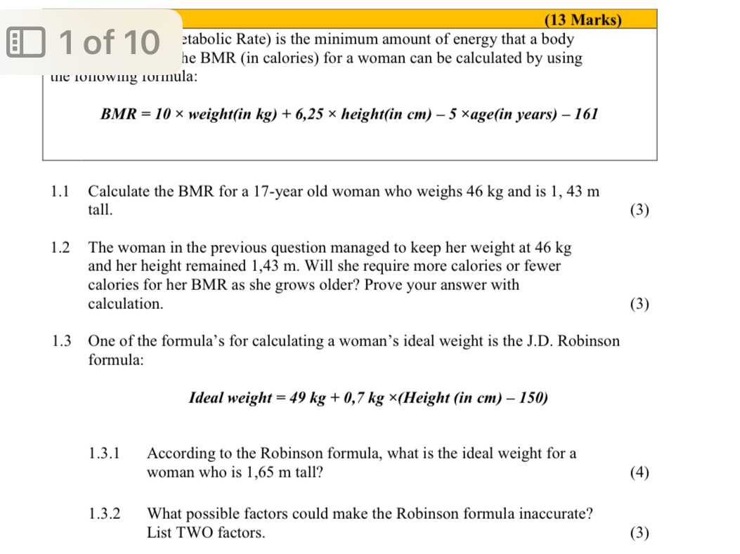 BMR = 10 weight(in kg) + 6,25 height(in cm)