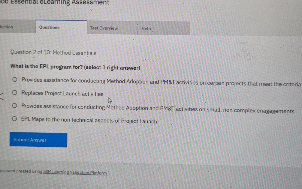 What is the EPL program for? (select 1 right | StudyX