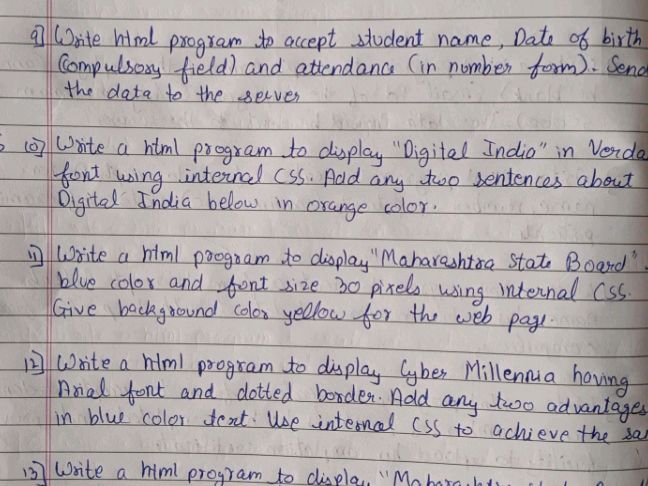 9) Write html program to accept student