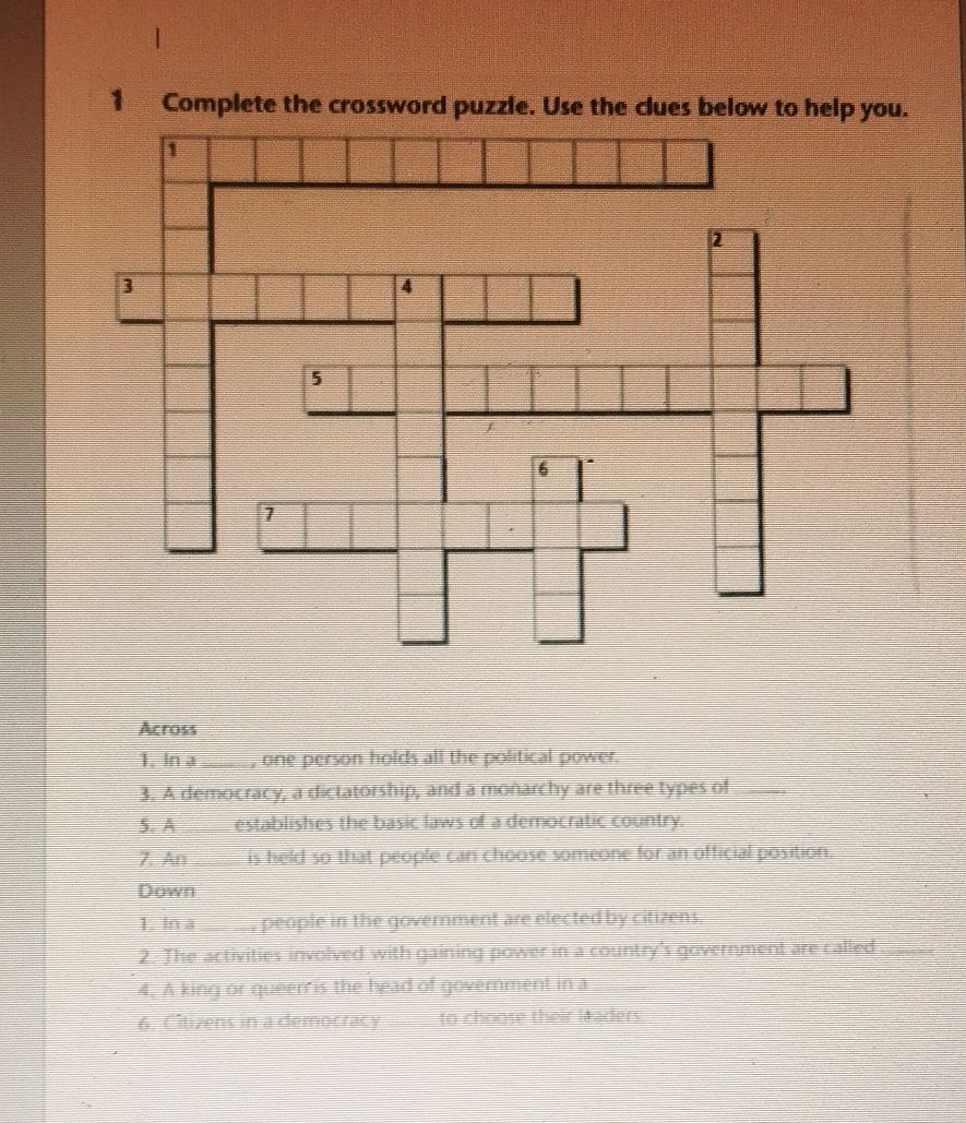 Complete the crossword puzzle. Use the clues StudyX