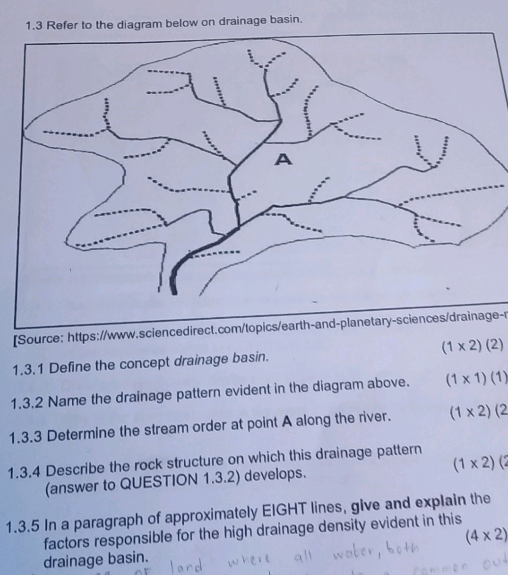 1.3 Refer to the diagram below on drainage | StudyX