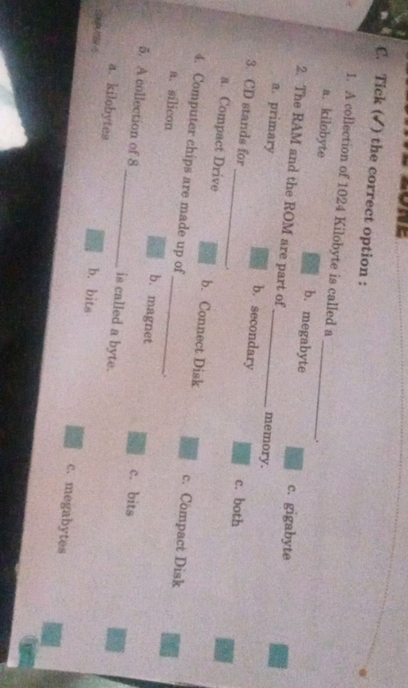 C. Tick ( ) the correct option: 1. A | StudyX