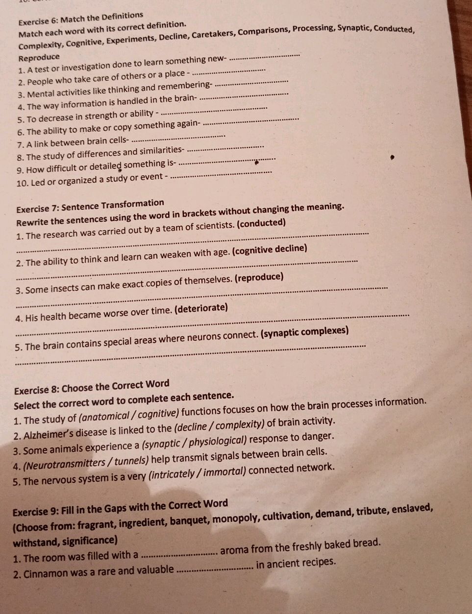 Exercise 6: Match the Definitions Match each | StudyX