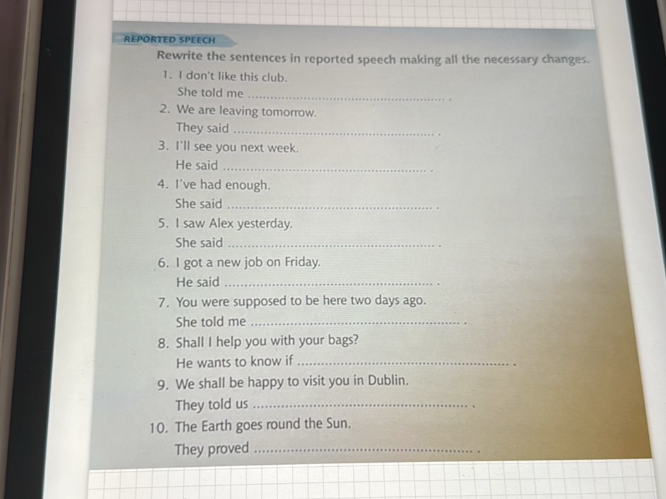 Rewrite the sentences in reported speech | StudyX
