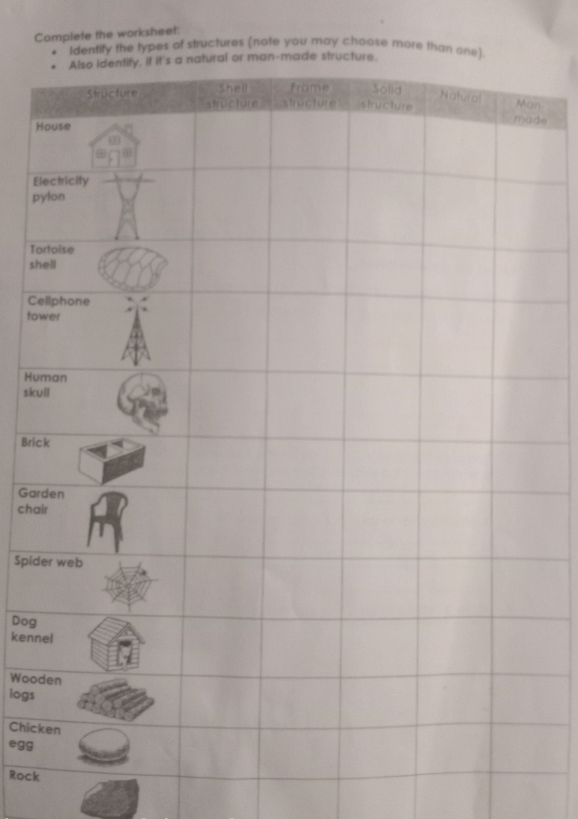 Different Types Ofstructures Worksheet.pdf Complete the worksheet: * Identify the | StudyX