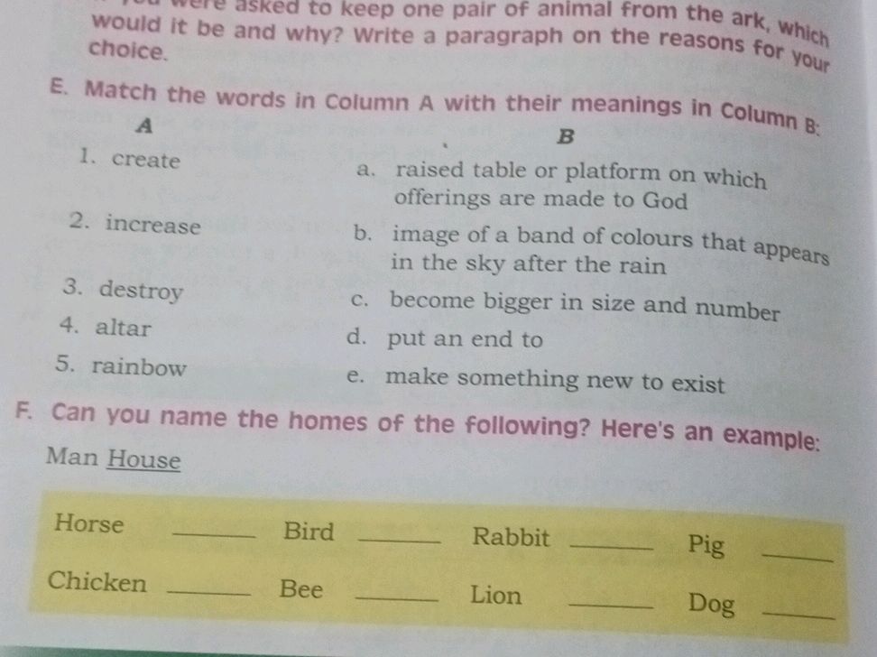 E. Match the words in Column A with their | StudyX