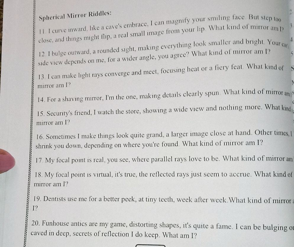 Spherical Mirror Riddles: 11. I curve | StudyX