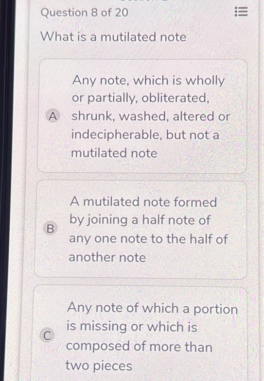 Mutilated Note Examples Question 8 of 20 What is a mutilated note? | StudyX