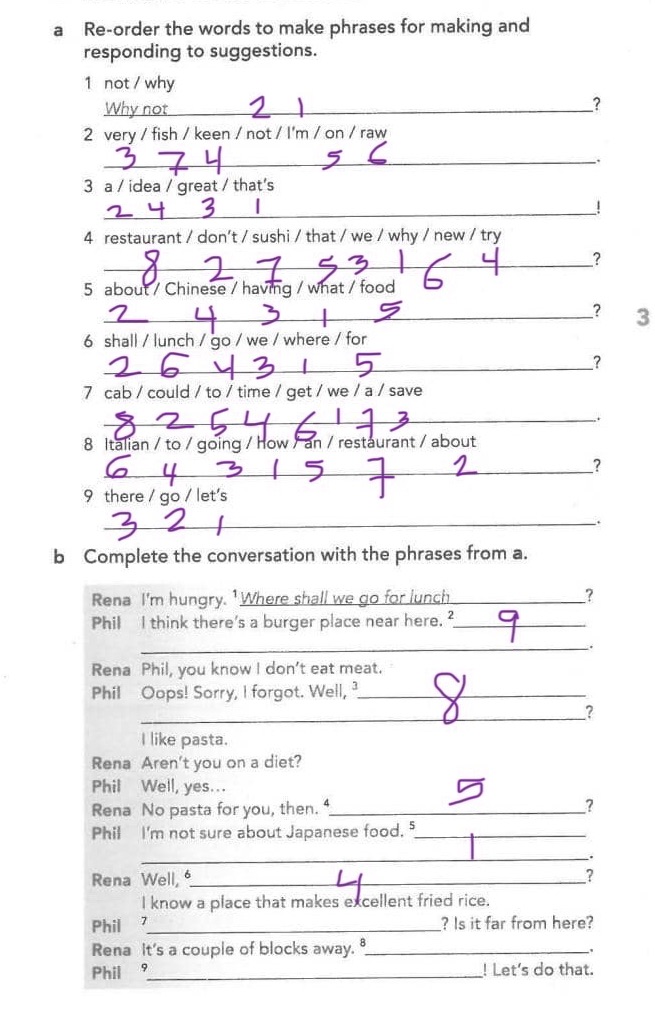 a Re-order the words to make phrases for | StudyX