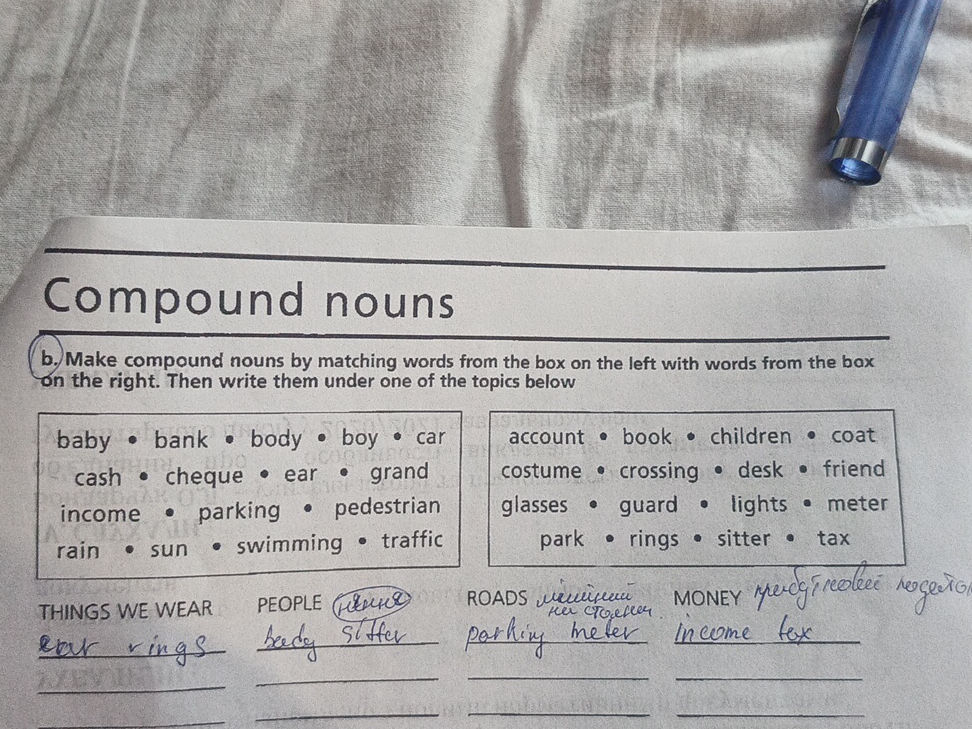 b. Make compound nouns by matching words | StudyX