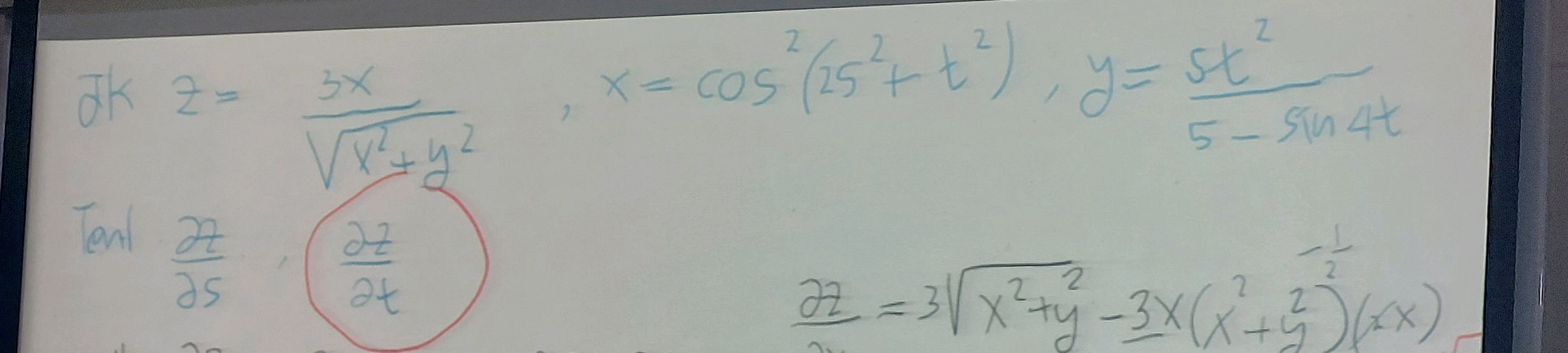 ∂k z = {3x}{ {x^2 + y^2}}, x = cos^2(25^2 + | StudyX