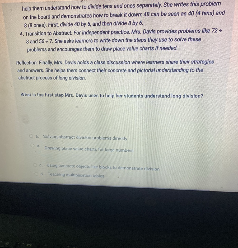 What is the first step Mrs. Davis uses to