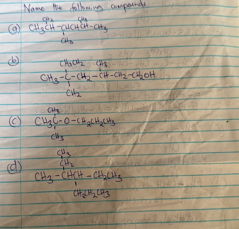 Ch2 Compound Name the following compounds (a) | StudyX