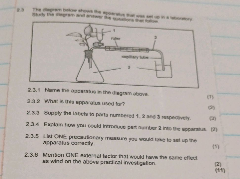 2.3 The diagram below shows the apparatus | StudyX