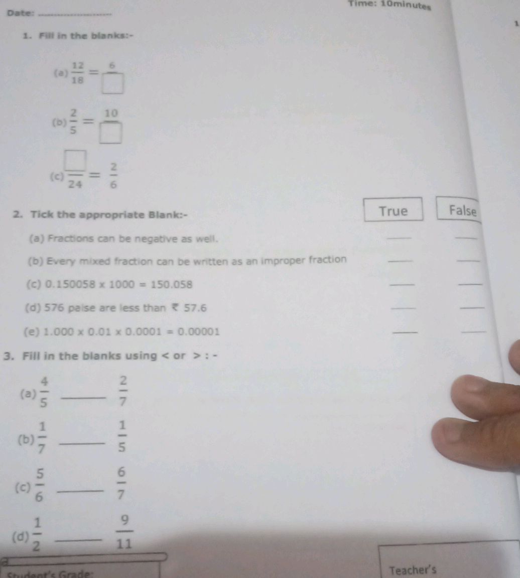 1. Fill in the blanks: (a) $ {12}{18} = | StudyX