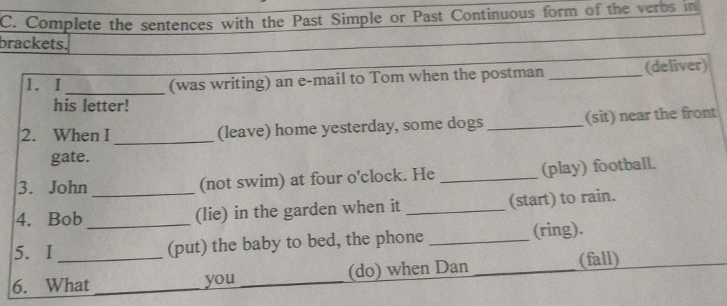 C. Complete the sentences with the Past | StudyX