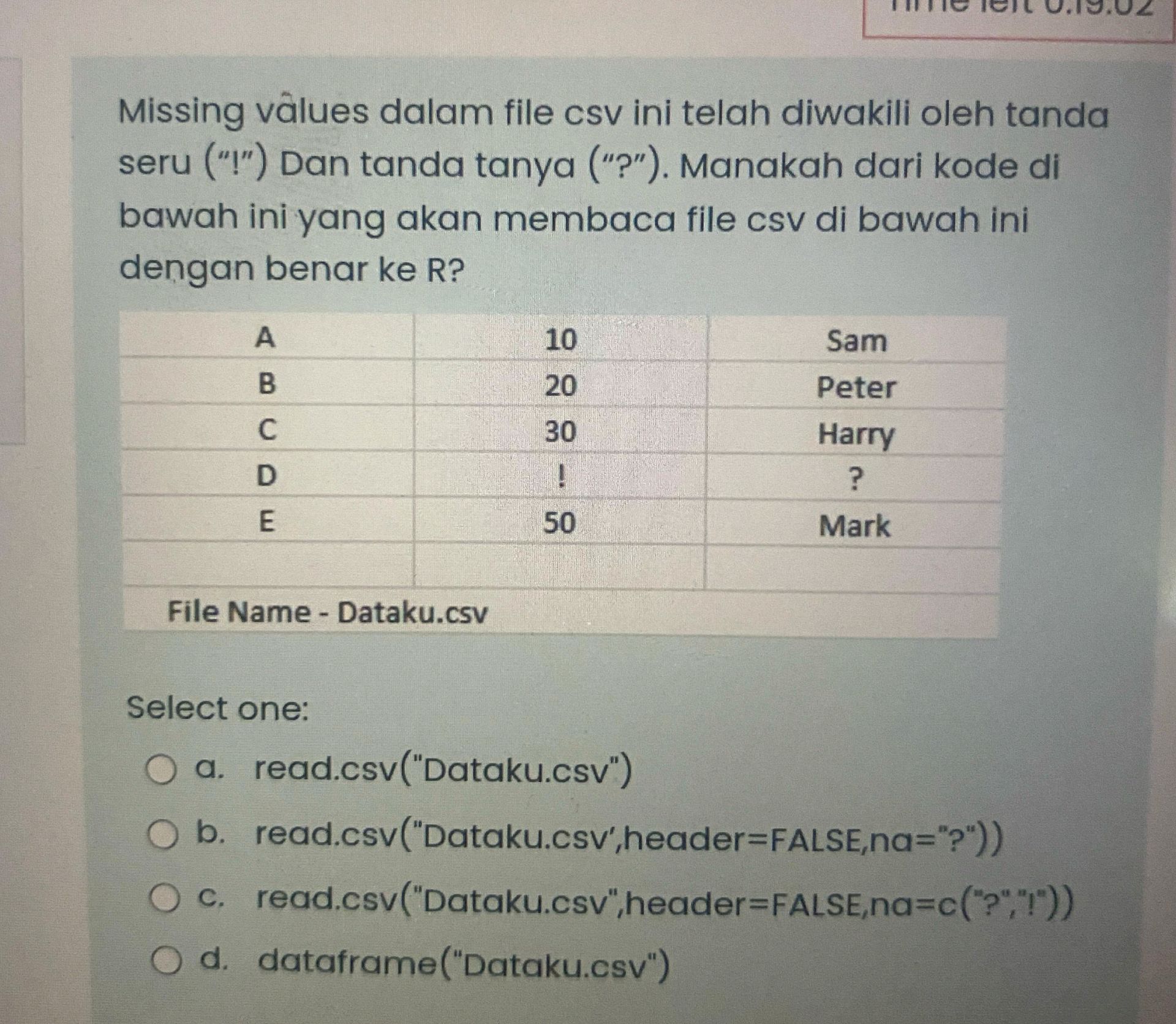 Missing values dalam file csv ini telah | StudyX