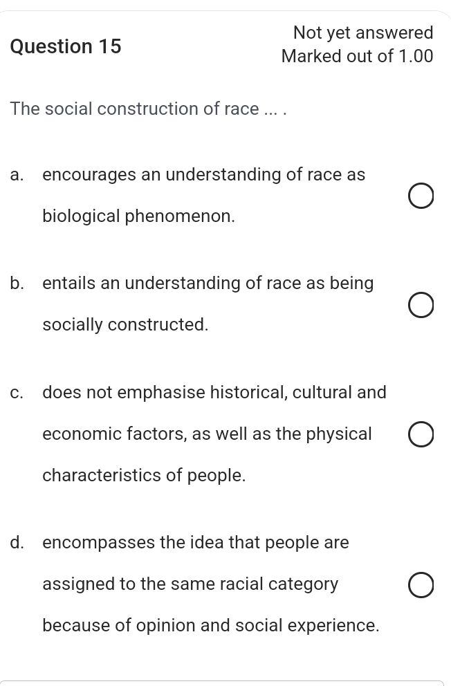 Question 15 The social construction of race | StudyX