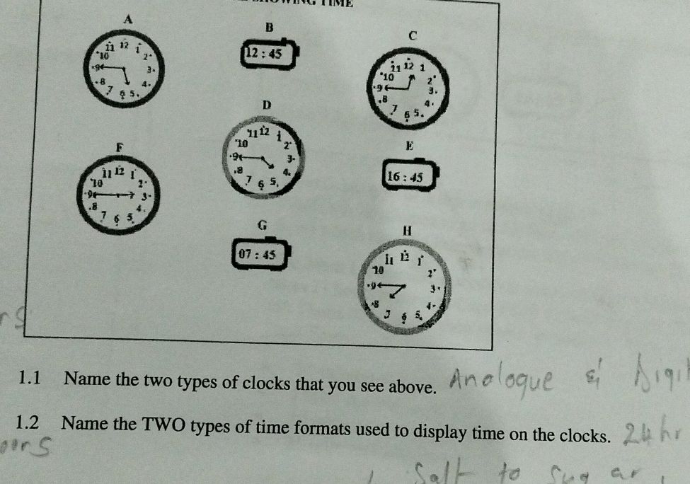 1.1 Name the two types of clocks that you