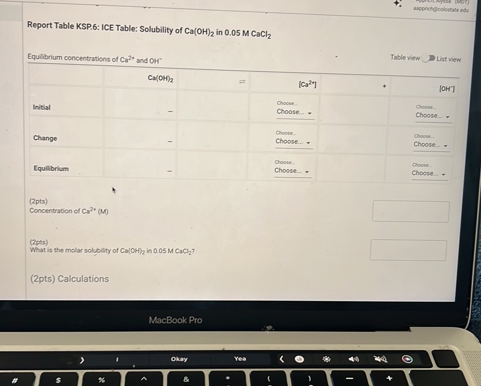 Report Table KSP.6: ICE Table: Solubility of | StudyX