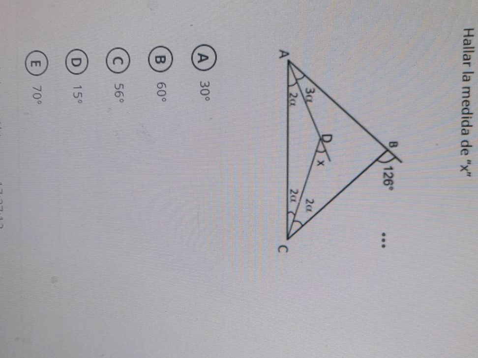 Hallar la medida de "x" (A) 30° (B) 60° (C) | StudyX