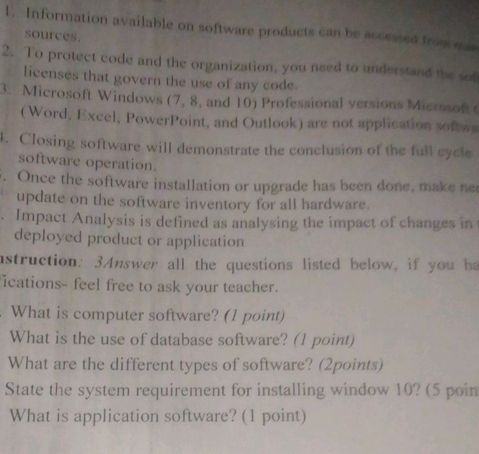 What is computer software? (1 point) What | StudyX