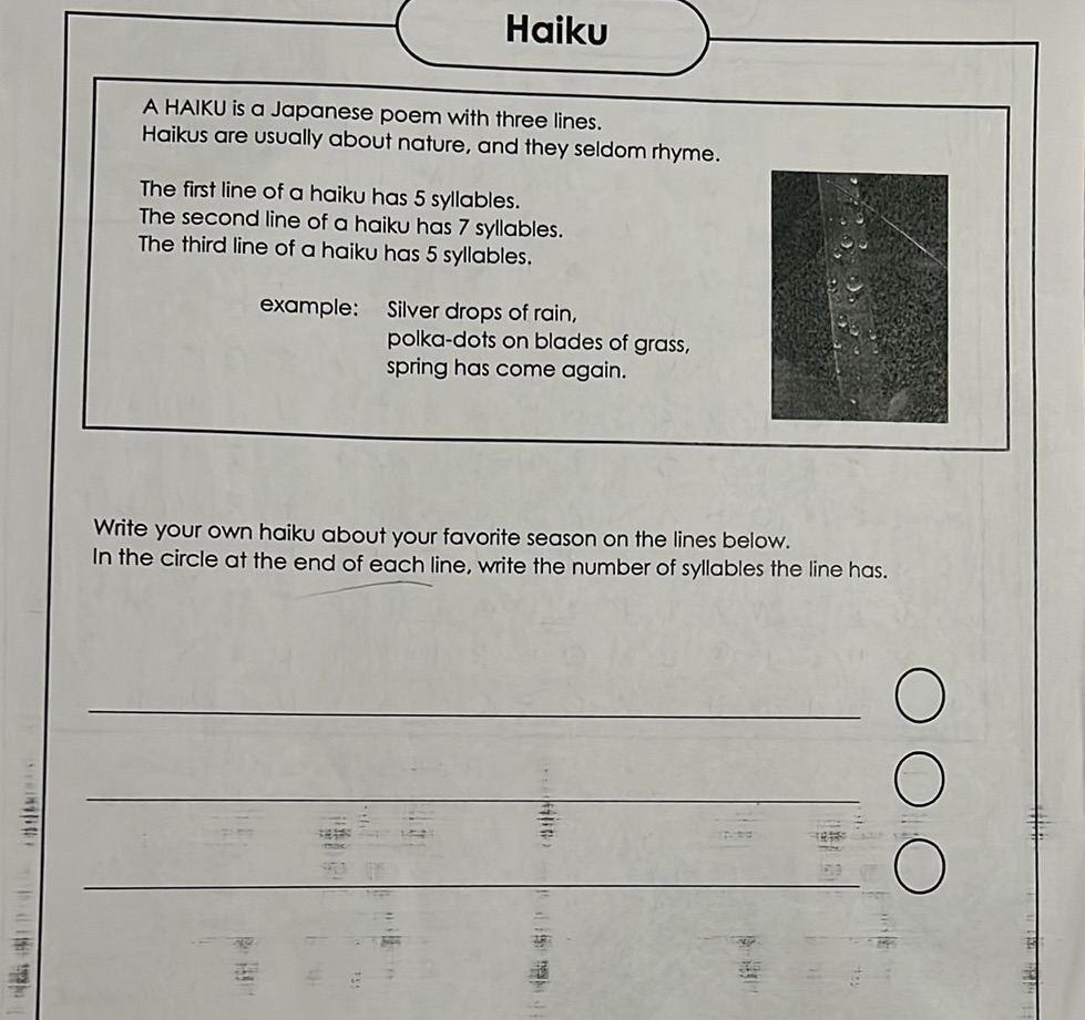 A HAIKU is a Japanese poem with three lines. | StudyX