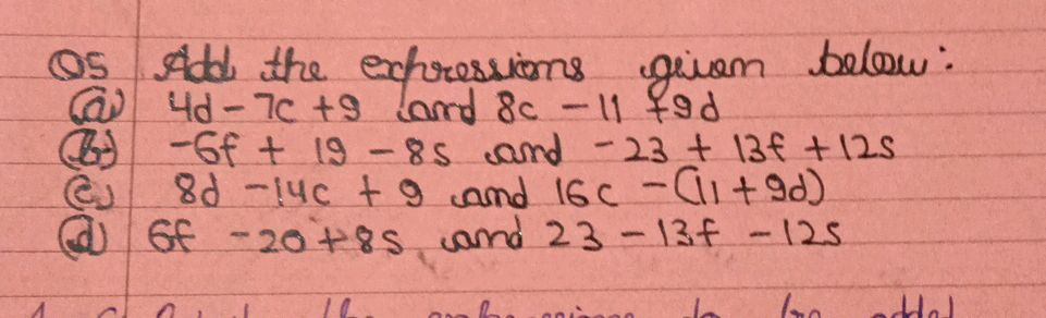 Q5 Add the expressions given below: (a) 4d - | StudyX