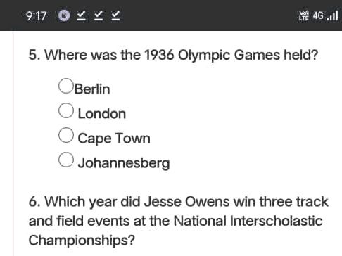 5. Where was the 1936 Olympic Games held? | StudyX