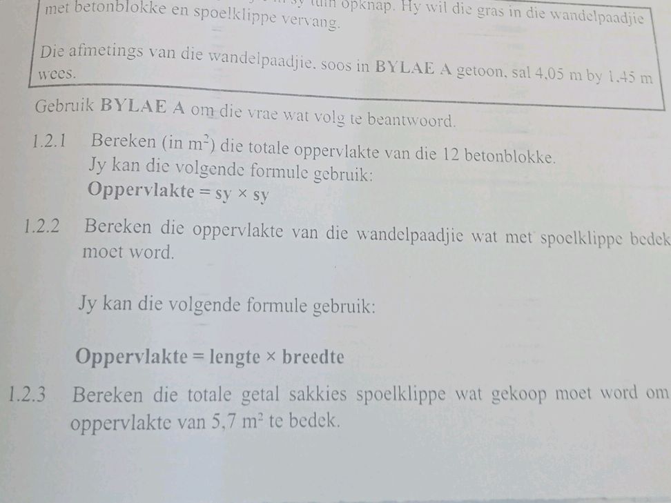 1.2.1 Bereken (in m²) die totale oppervlakte | StudyX