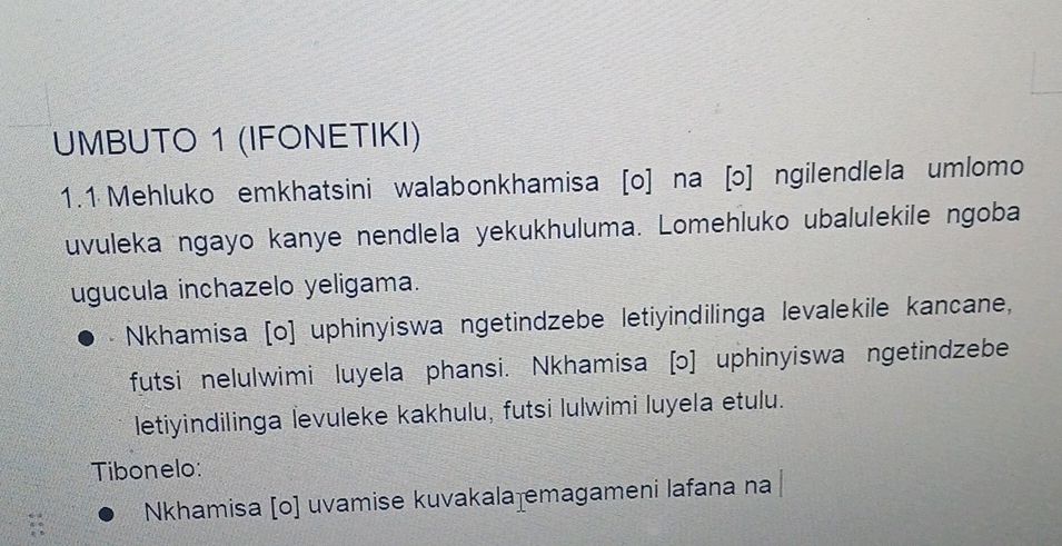 UMBUTO 1 (IFONETIKI) 1.1 Mehluko emkhatsini | StudyX