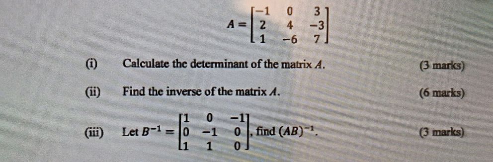 (i) Calculate the determinant of the matrix | StudyX