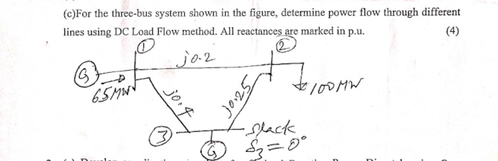 (c) For the three-bus system shown in the | StudyX