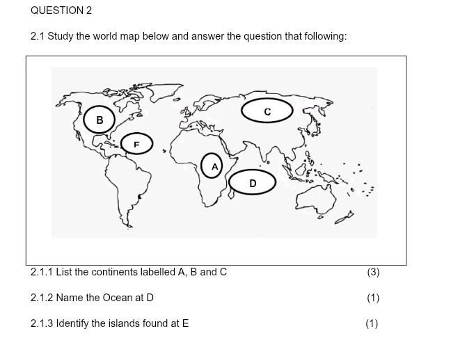 2. 1 Study the world map below and answer | StudyX