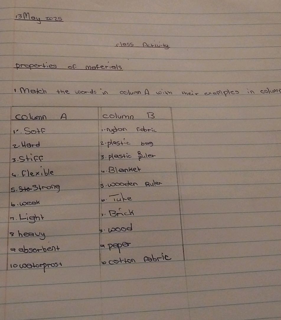 1. Match the words in column A with their | StudyX