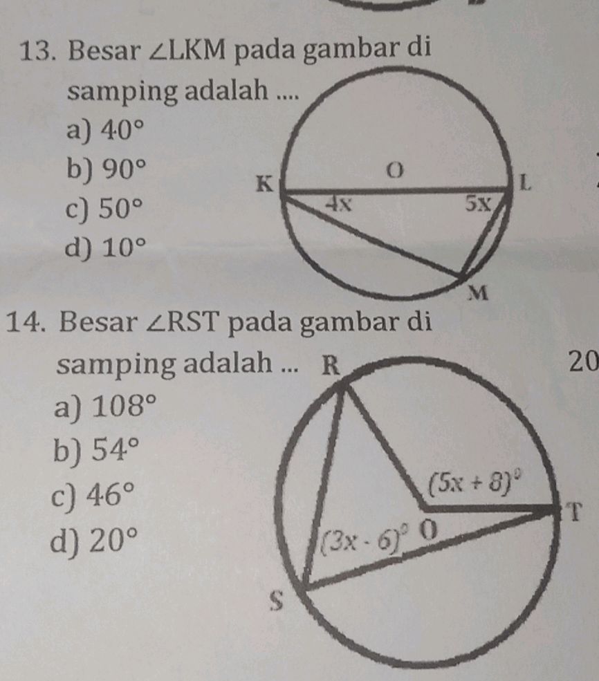 13. Besar ∠LKM pada gambar di samping adalah | StudyX