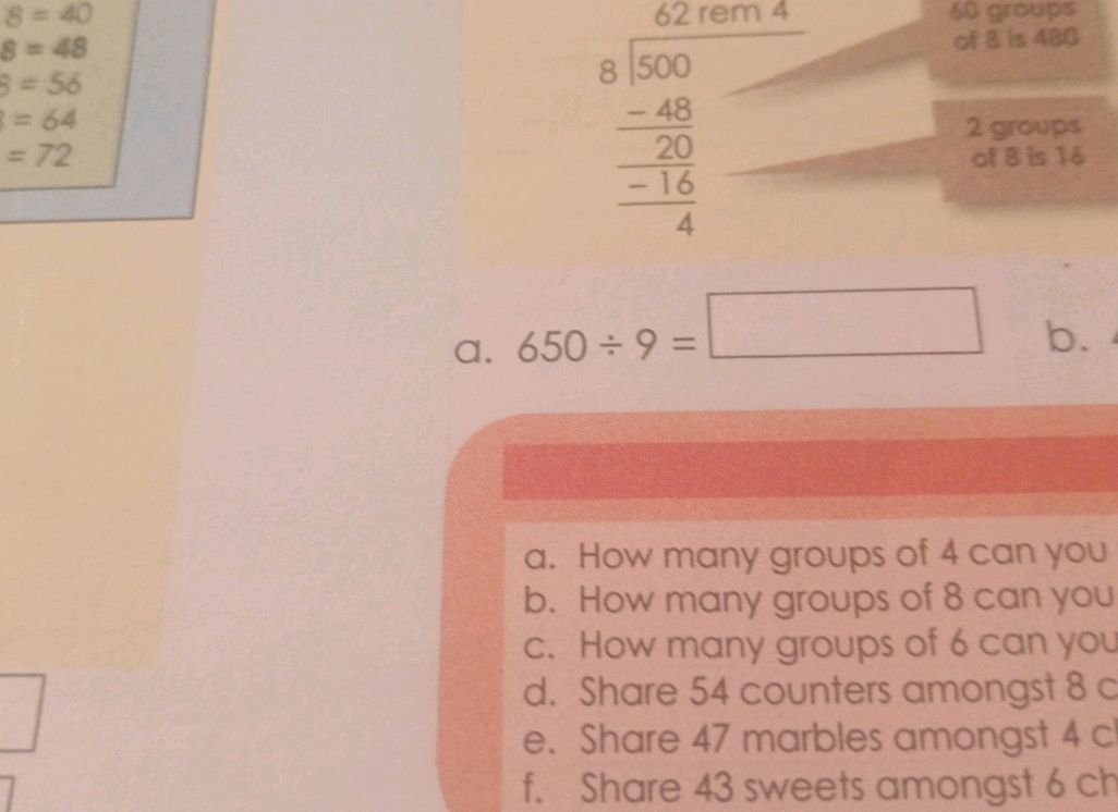 a. $650 9 = $ a. How many groups of 4 can | StudyX