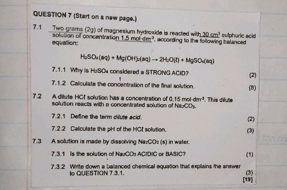 7.1 Two grams (2g) of magnesium hydroxide is | StudyX