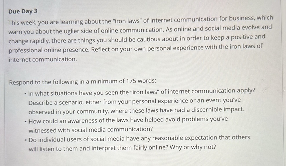 Respond to the following in a minimum of 175