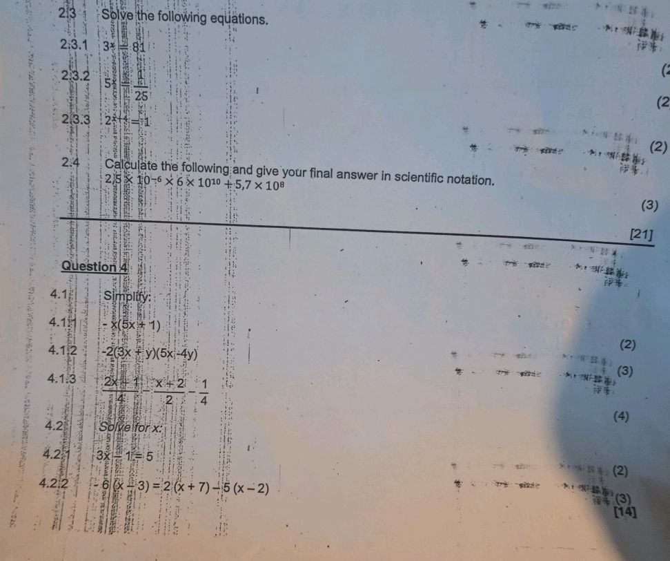 2.3 Solve the following equations. 2.3.1 | StudyX